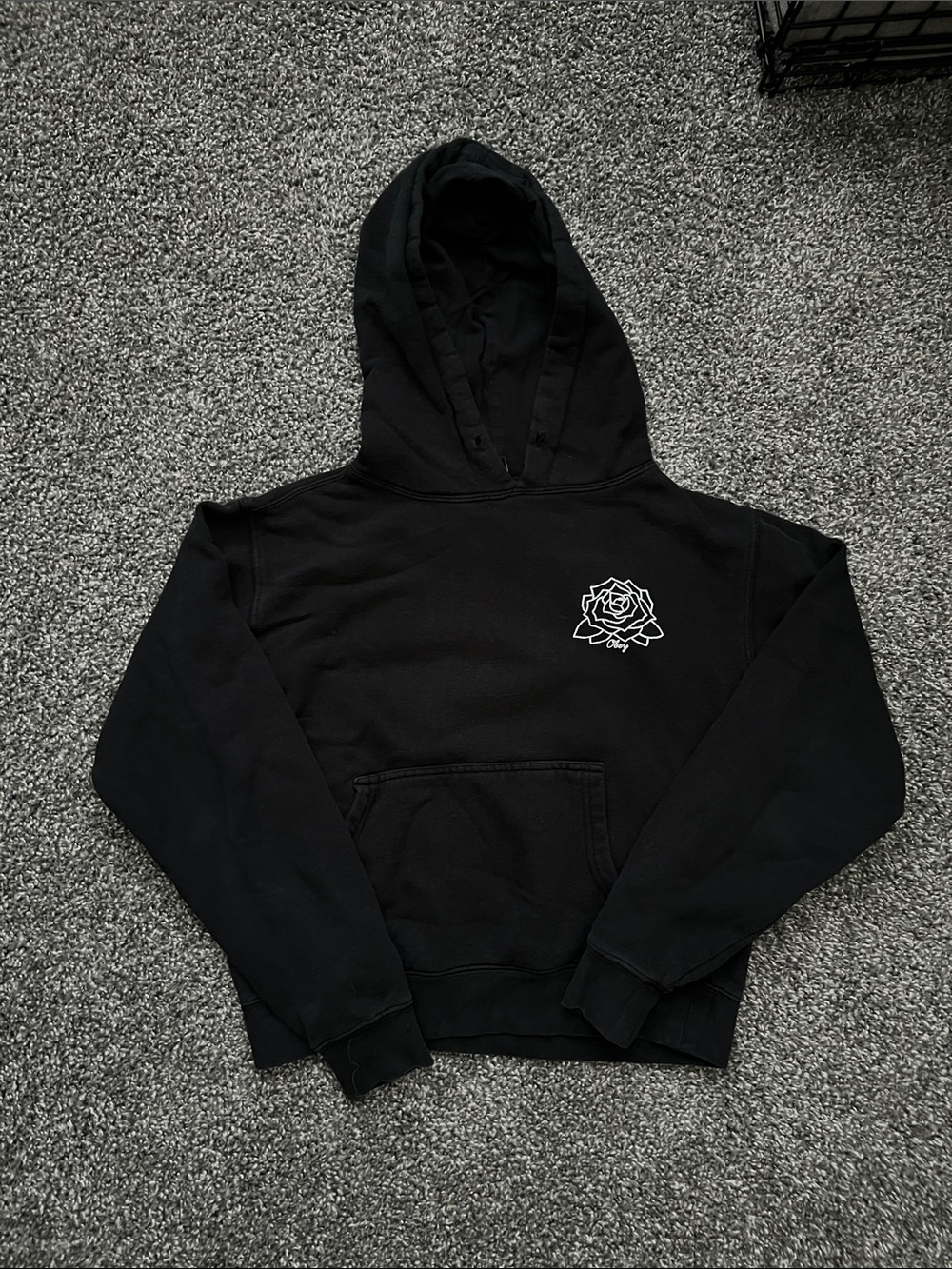 Obey Black Pullover Hoodie with White Rose Graphic